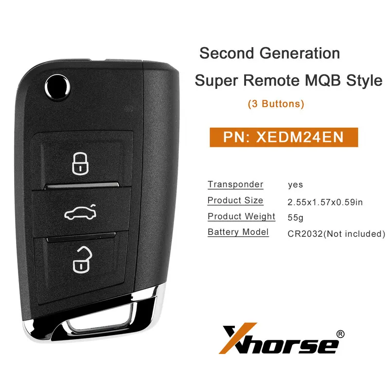 Xhorse XEDM24EN Super Remote Key 2nd Generation for MQB Style 3 Buttons Working with Xhorse VVDI Key Tool Old XEMQB1EN