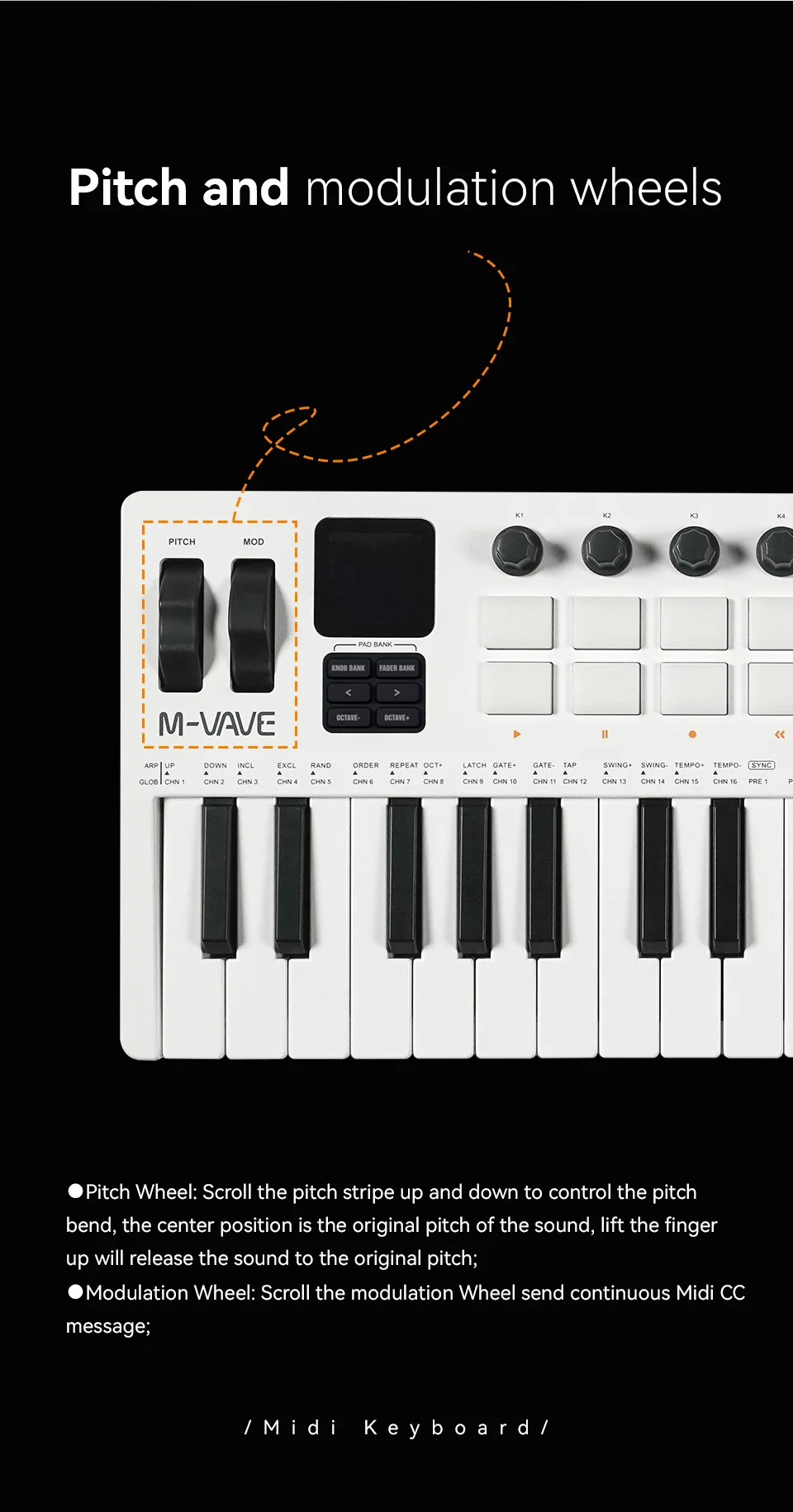 M-VAVE SMK-37 Pro White Wireless MIDI Keyboard – 37 Keys, 16 RGB