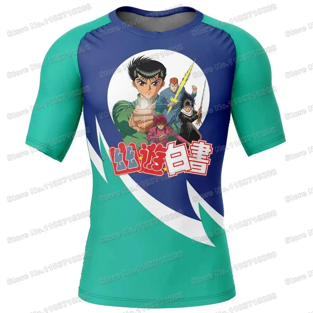 Ghost Fighter Anime Rash Guards Surfing Jersey Beach Shirts Swimwear Diving Gym Shorts MMA BJJ Men Jiu Jitsu Fitness Sets