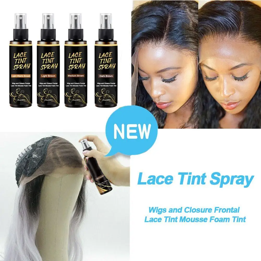 Flechazo Lace Tint Spray For Wigs Dark Brown Middle Brown Light Brown Lace Tinted Spray Lace Tinting Mousse For Lace Melt 100ML