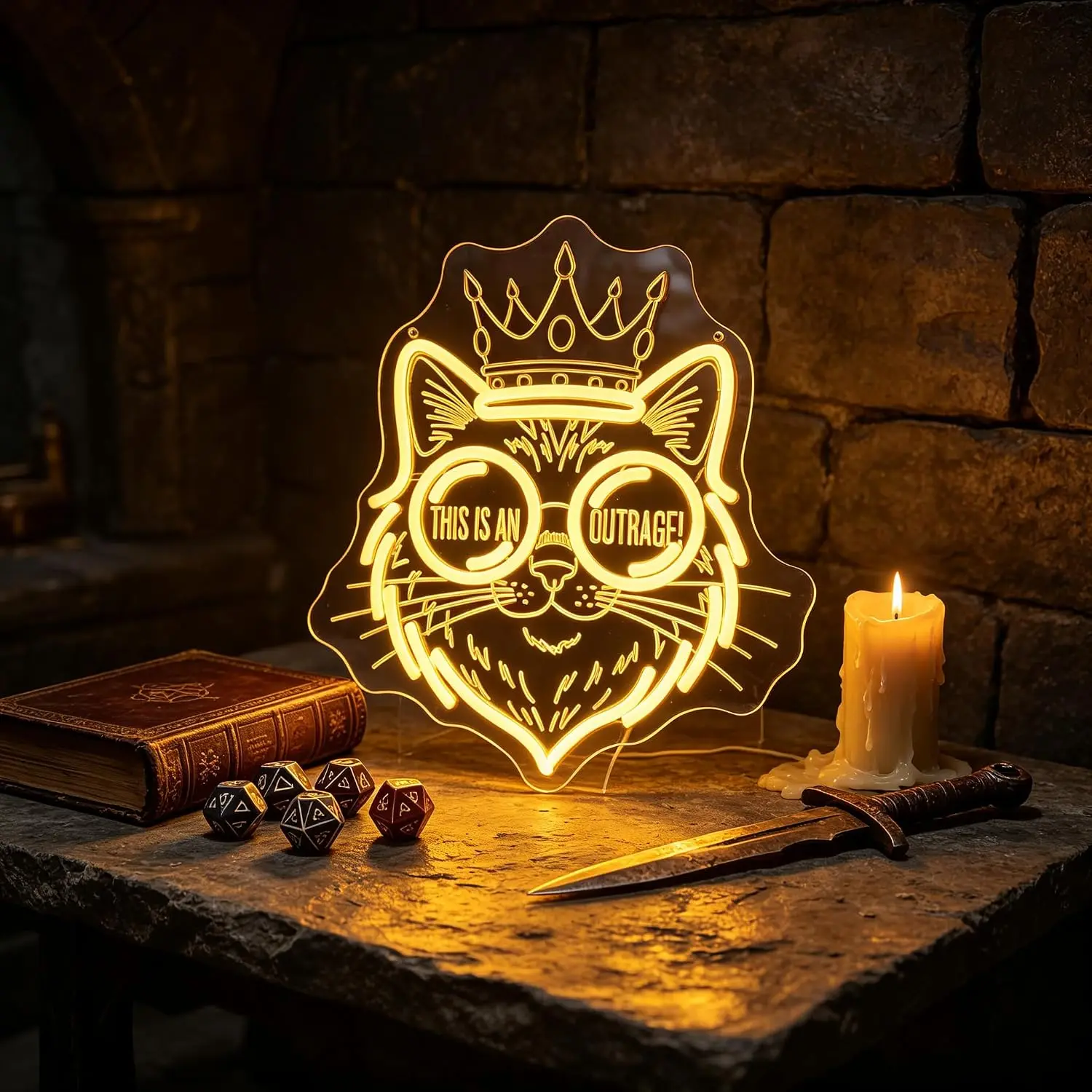 Crown Cat LED Neon Sign USB Powered Neon Light, Christmas Game Room Wall Decor Lamp, Bedroom Study Room Party Decoration Gift