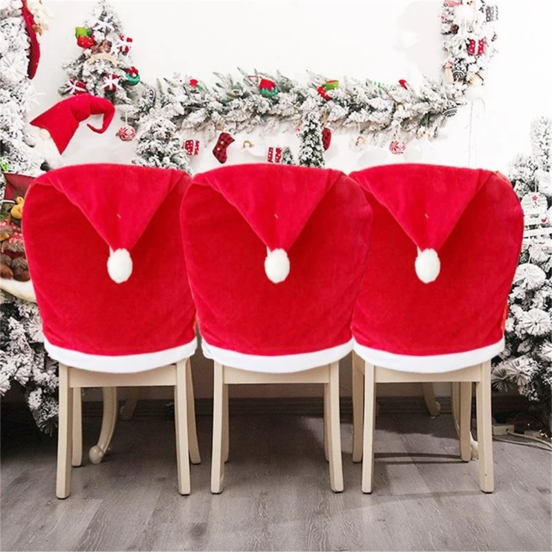 Christmas Chair Cover Santa Hat Dining Chair Covers for New Year 2023 Christmas Party Home Kitchen Table Decoration Gift