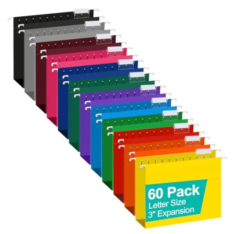

Extra Capacity Hanging File Folders 60 Pack Reinforced Letter Size Hanging Folders with Heavy Duty 3 Inch Expansion Designed fo
