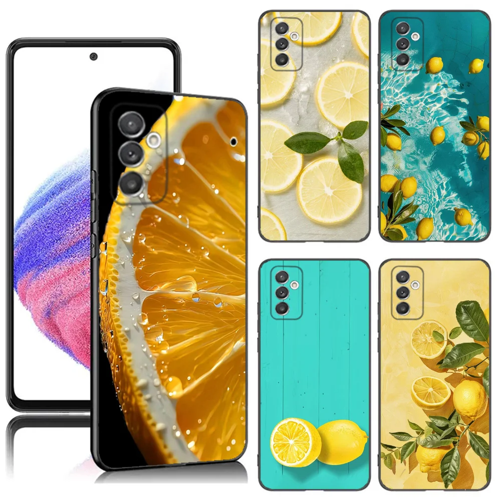 Fruit Lemon Phone Case For Samsung S24,23,22,30,21,10,9,Ultra,Plus,Lite,FE,5G Black Soft Case