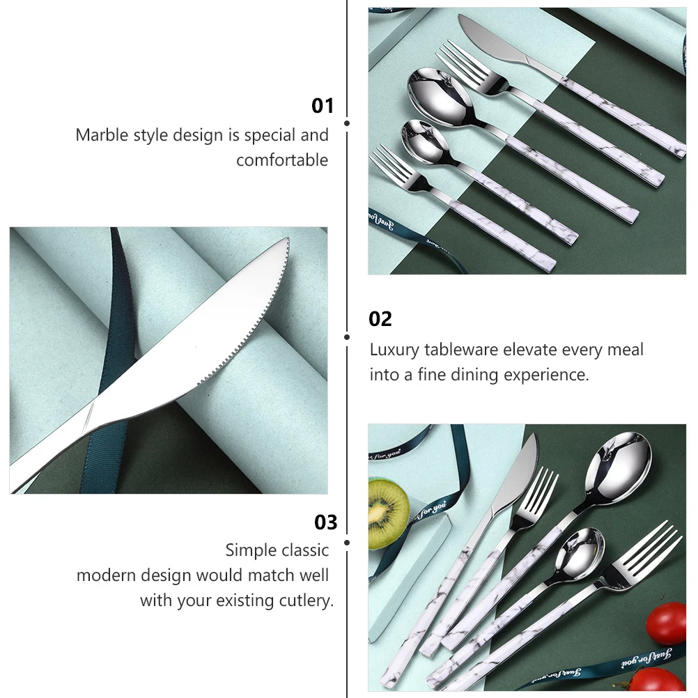 

5Pcs Luxury Stainless Steel Tableware Set Marble Style Flatware Cutlery Set for Dining Modern Homey Style Stainless Steel