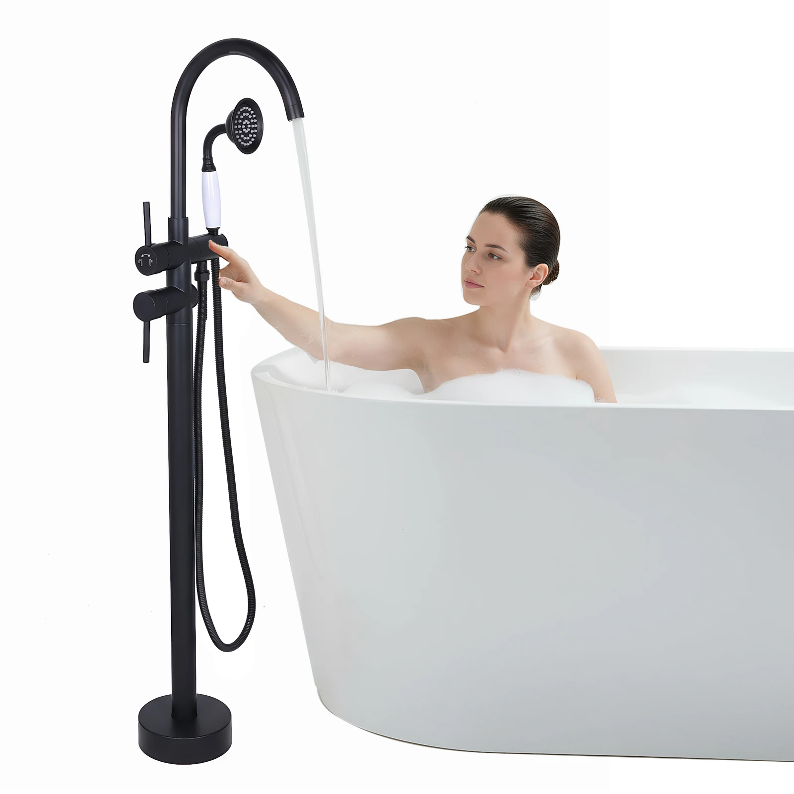 

Напольный смеситель для ванны с высокой скоростью потока и ручным распылителем, герметичный, поворотный на 360° ° Поворотный механизм для смесителей для ванн