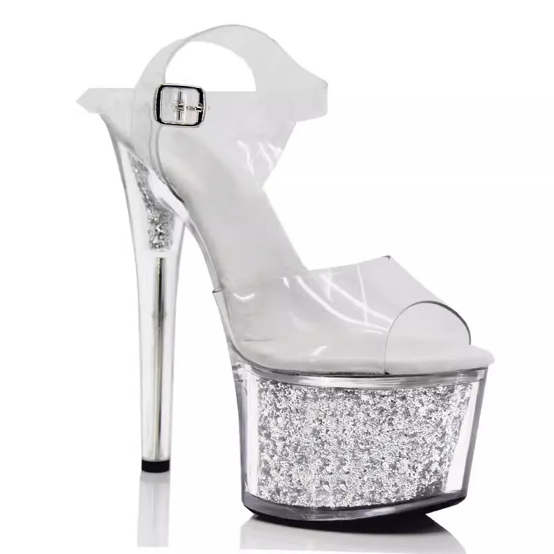 Women's Sandals with Heels Nightclub Dancing Stilettos Heels Crystal Platform Ladies Pole Dancing T-show Model Stripper Shoes