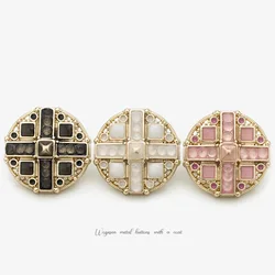 6Pcs/lot 22.5mm Pink oil button cross inlaid diamond coat decorative button versatile tweed coat suit sweater metal button N088