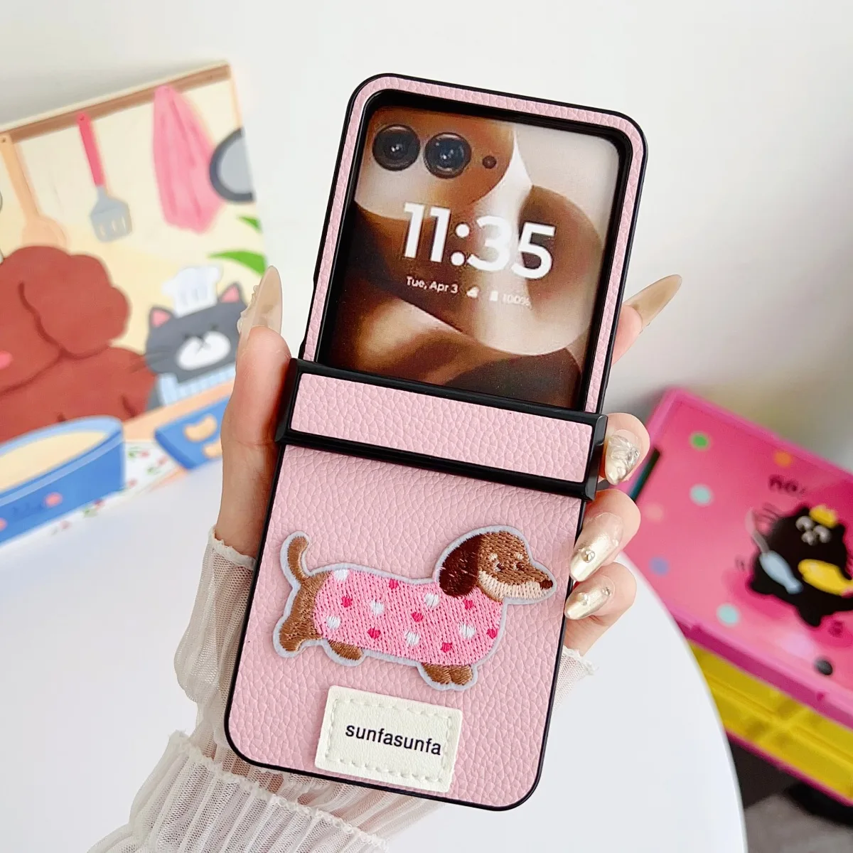 Funda de teléfono de cuero PU de dibujos animados para Samsung Galaxy Z Flip 7 6 5 4 3 Flip7 Flip6 Flip5 Flip4 5G cubierta protectora con bisagra a prueba de golpes