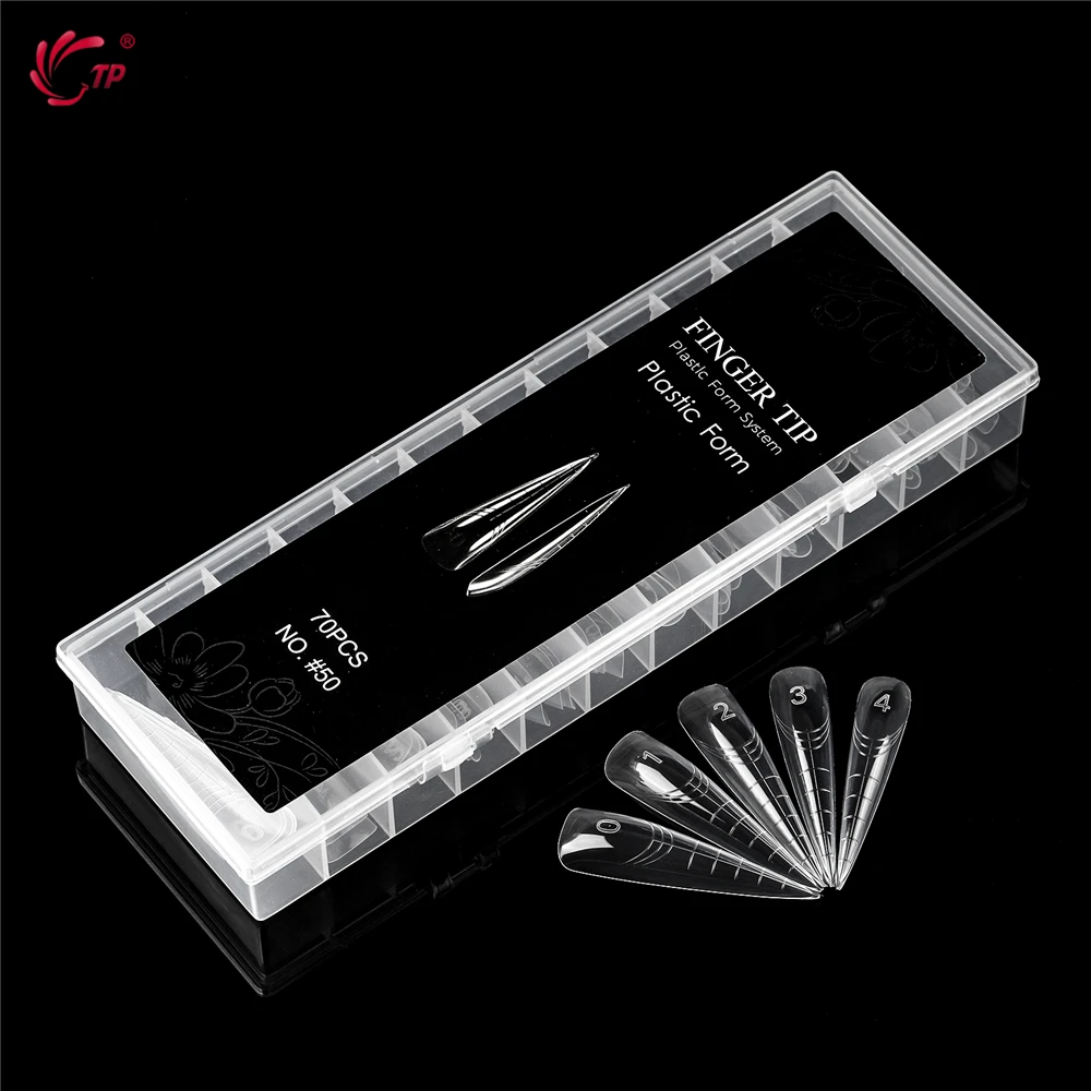 TP 70 Uds. Moldes de uñas reutilizables de doble forma de aguja larga, cubierta completa, forma superior de uñas para extensión, molde constructor, herramientas de manicura acrílica
