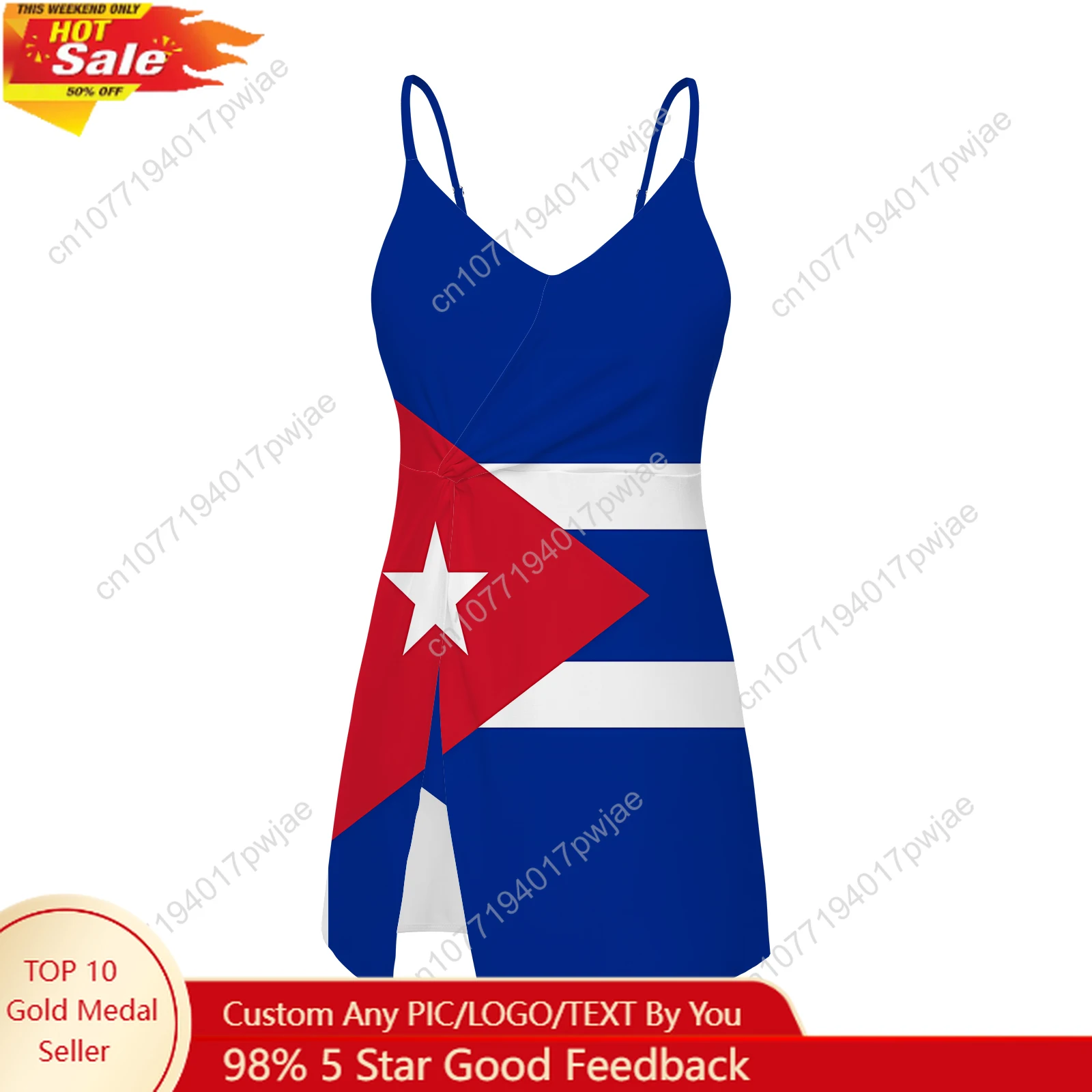 

Cuban flag Sling Dress Swimsuit Womens Bathing Suits Fashion Swimwear Pool Party Beach Bikini Custom Made Beachwear