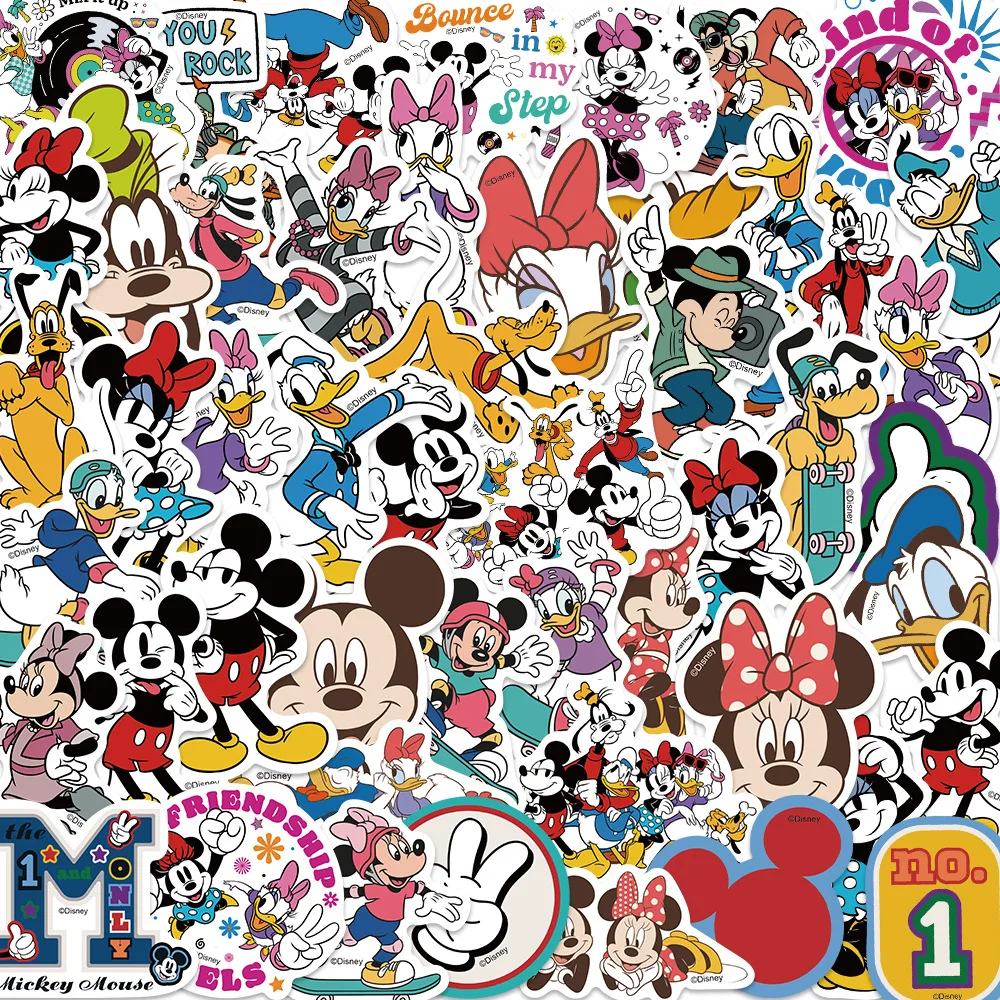 50 Pcs Disney Anime Mickey Minnie Donald Duck Goofy Goof Cartoon Stickers DIY Graffiti Notebook Helmet Skateboard Decor Toys