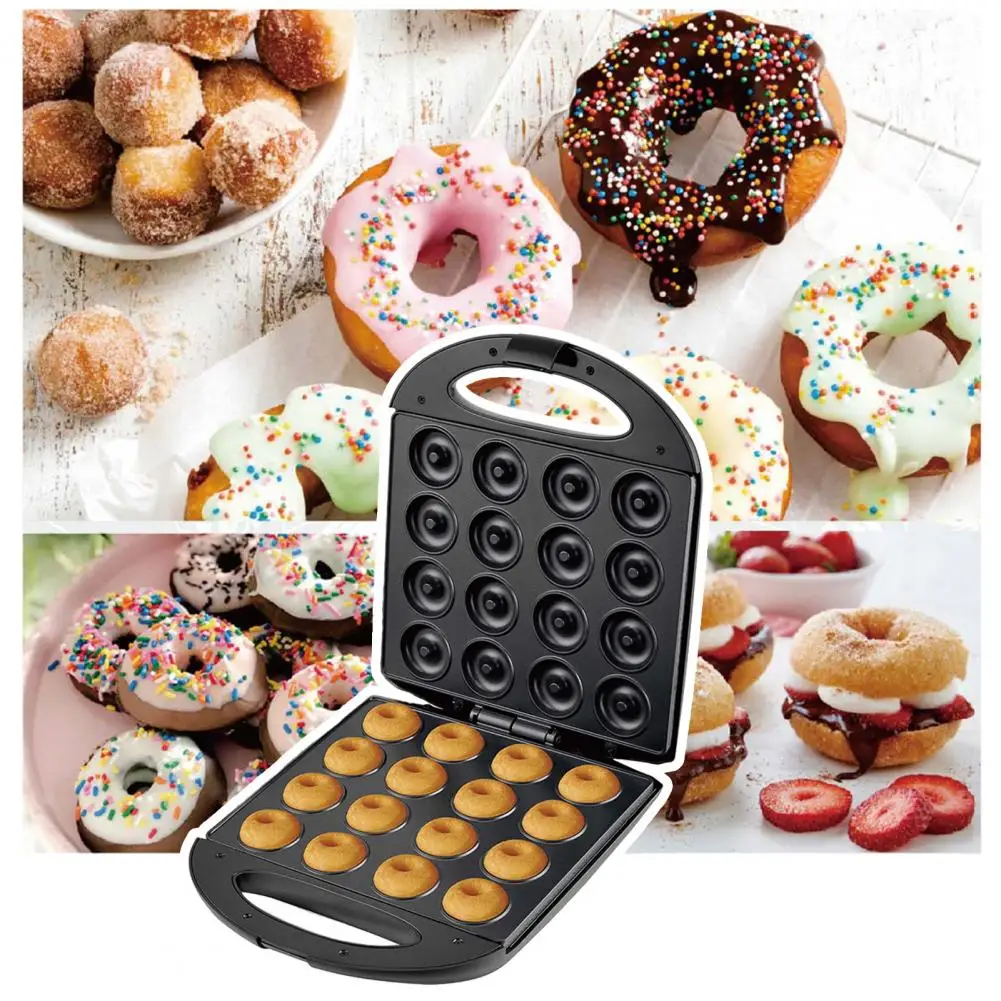 Mini Donut Maker Machine Non-stick Surface for Kids Breakfast Snack Desserts Makes 16 Doughnuts Home Appliances 1400W