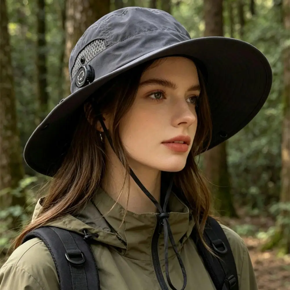 Adjustable Head Circumference Hat Breathable Mesh Bucket Hat Quick-drying Fabric Fisherman Hat Wide Brim Sun Protection