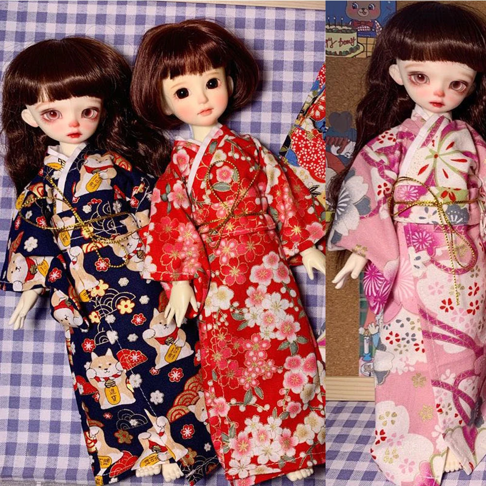 

H02-037 children handmade toy BJD/SD doll clothes 1/6 30cm red black flower Kimono bathrobe 1pcs