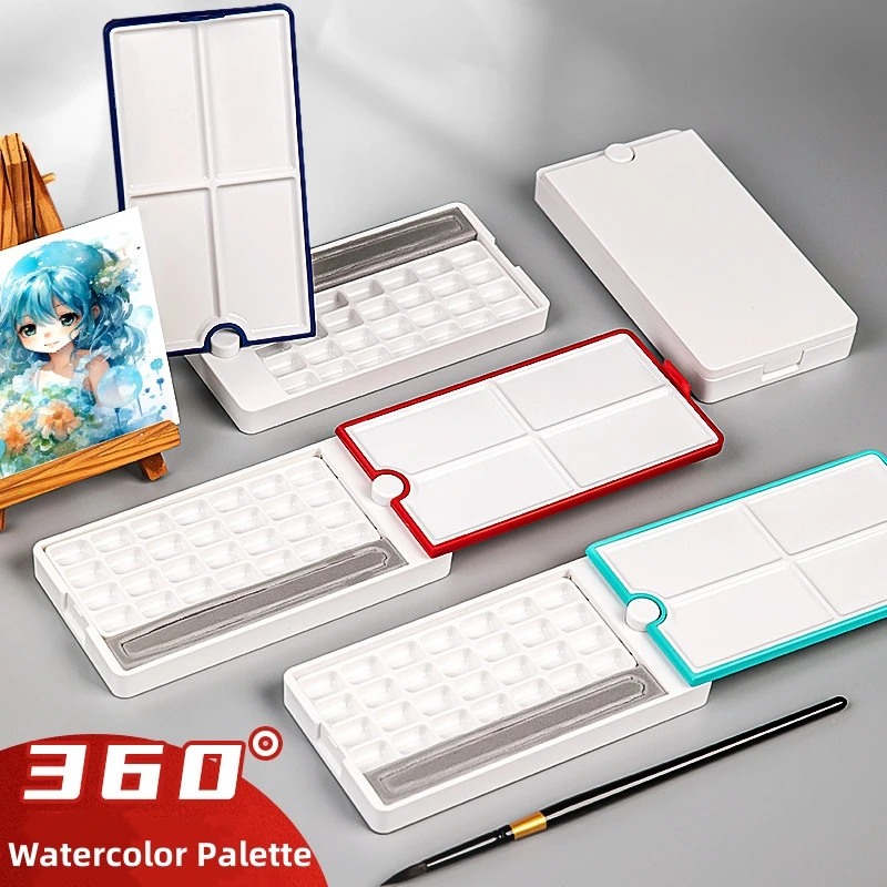 

28 Grid Portable Watercolor Palette Rotatable Painting Paint Tray Box for Water Color Acrylic Pigment Container Artist Supplies