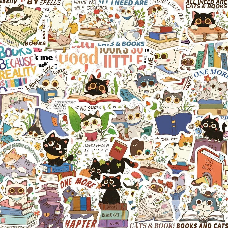 

10/30/60PCS Cartoon Cat Book PVC Sticker Aesthetic Colored Children's Decoration Scrapbooking Supplies Hand Accounting for Kids