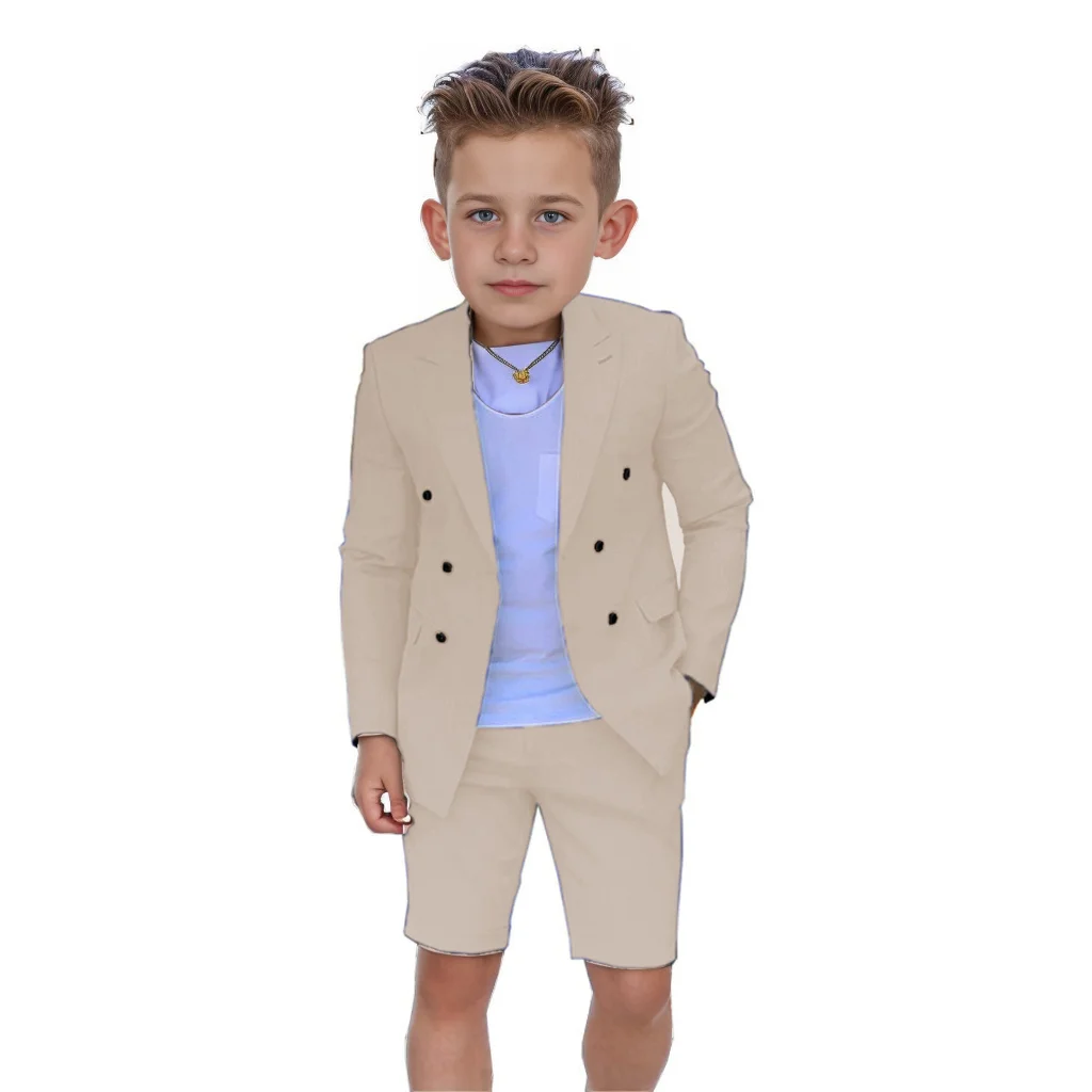 Suit For Boy Double Breasted Tuxedo Blazer Jacket Short Pant 2Pieces Slim Fit Boy\'s Suit  Wedding Suit Summer Beach Party Casual