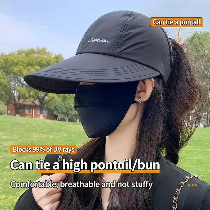 2026 New Oversized Brim Sunscreen Hat Women Men Outdoor Baseball Cap Quick-Drying Duckbill Open Top