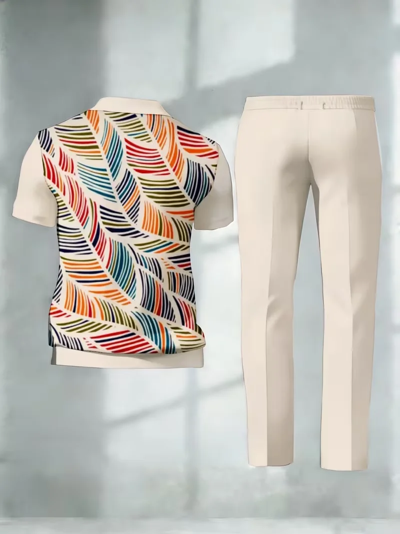 New Spring/Summer Men'S Half-Zip Polo Shirt And Straight Leg Trousers 2pcs Set. Comfortable, Breathable, Stylish, Casual, Trendy Short-Sleeved Trousers Set, Suitable for Daily Commuting, And a Top Choice for Gifts view 2
