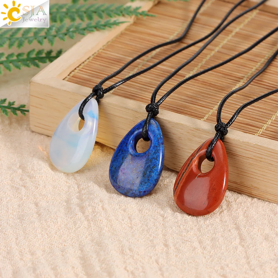 CSAJ الحجر الطبيعي قلادة مستديرة للنساء رجل الطاقة الجمشت الوردي الكوارتز اللازورد قلادة حبل القلائد مجوهرات T112