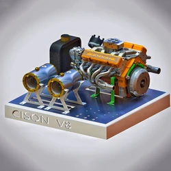 V8 Model Gasoline Engine Sustainable Starting and Accessories Cison Micro Mini Version Metal Super Cool and Fun Little Toy