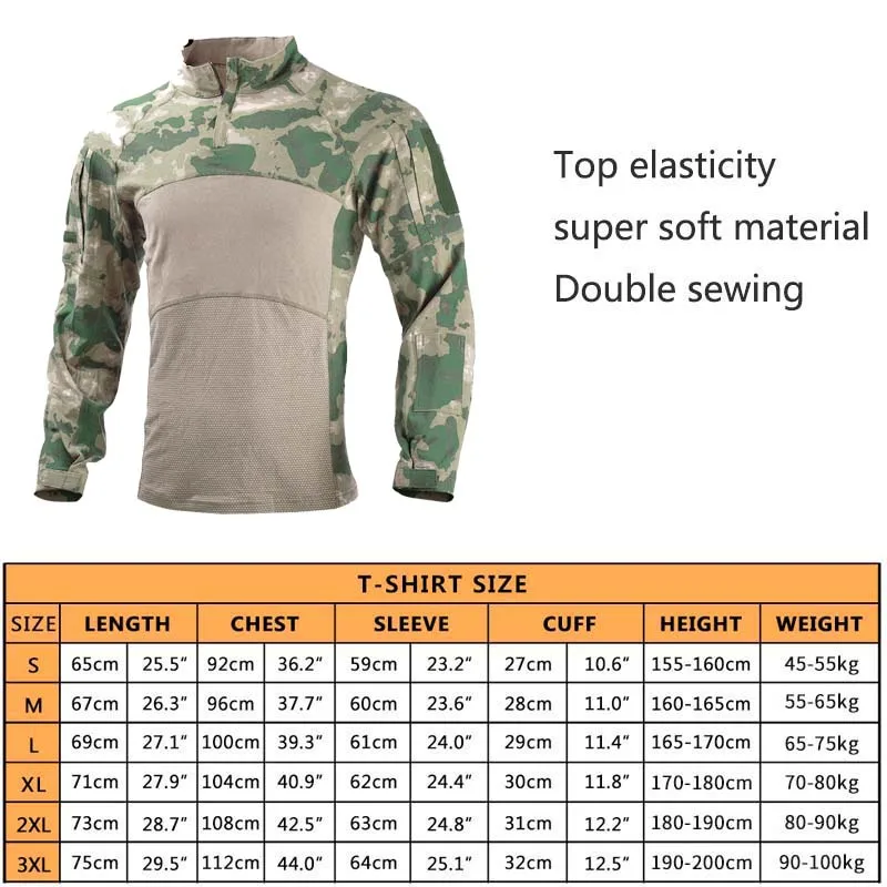 Men\'s Outdoor Hunting Shirts Zipper Airsoft Combat Tee Slim Fit Shirt Man Hunting Clothes T-shirt Fishing