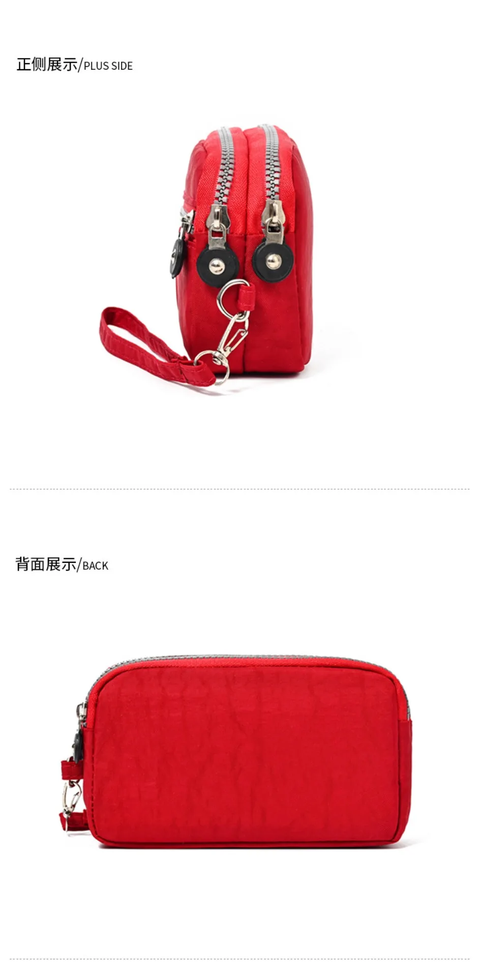 2026 New Clutch Women's Bag Three-Layer Zipper Mini Nylon Cloth Solid Color Mobile Phone Bag Coin Purse