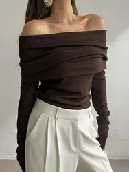 Off Shoulder Women's Knitted Sweater Knitwears Top Long Sleeve Pullovers Jumper Clothing Red Gray Brown Autumn Winter White Pull