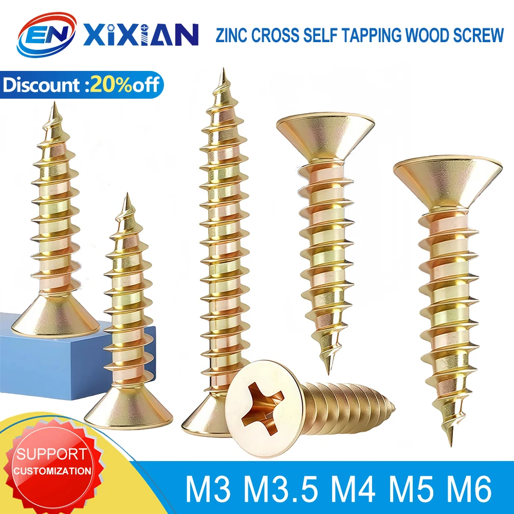 M3 M3.5 M4 M5 M6 Zinc Cross Recessed Countersunk Fiberboard Chipboard Screw Flat Head Self Tapping Wood Screw Wallboard Nails