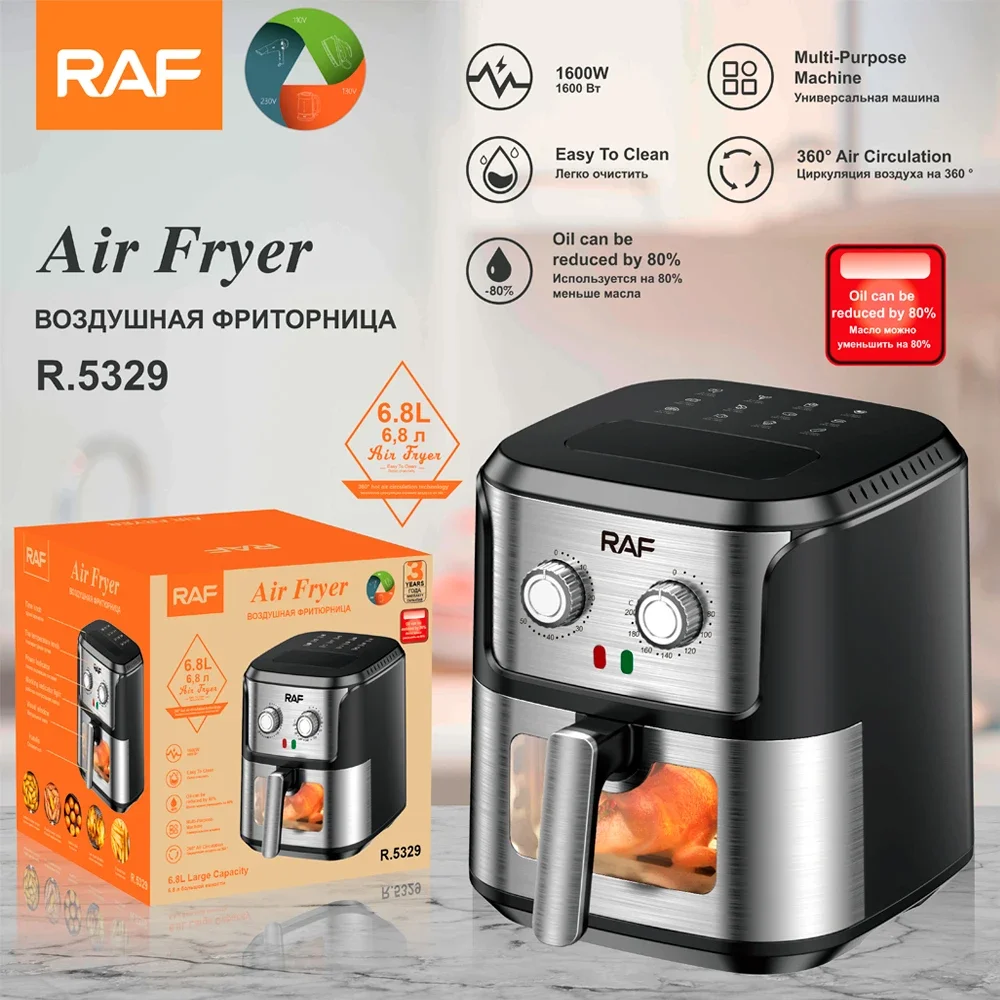 Raf Multifunctional New Digital Large Capacity 6.8L Oven Electric Deep Fryer Oil Fre Smart Air Fryers With Visible Window