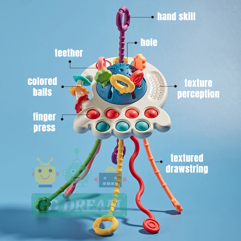 Jouets de développement sensoriel Montessori pour bébé, corde de traction, entraînement à la préhension des doigts, jouets éducatifs d'apprentissage précoce, dentition sans BPA, 1-3 ans