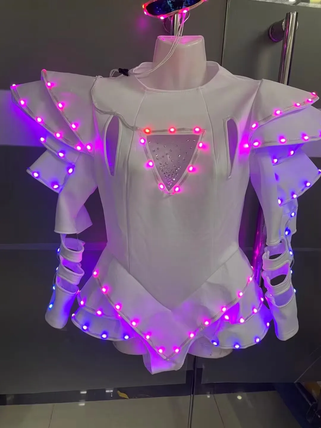 Женский светодиодный костюм, женский купальник с подсветкой, танцевальное платье, светящийся костюм для дискотеки для девочек, белый комбинезон для косплея, женский костюм