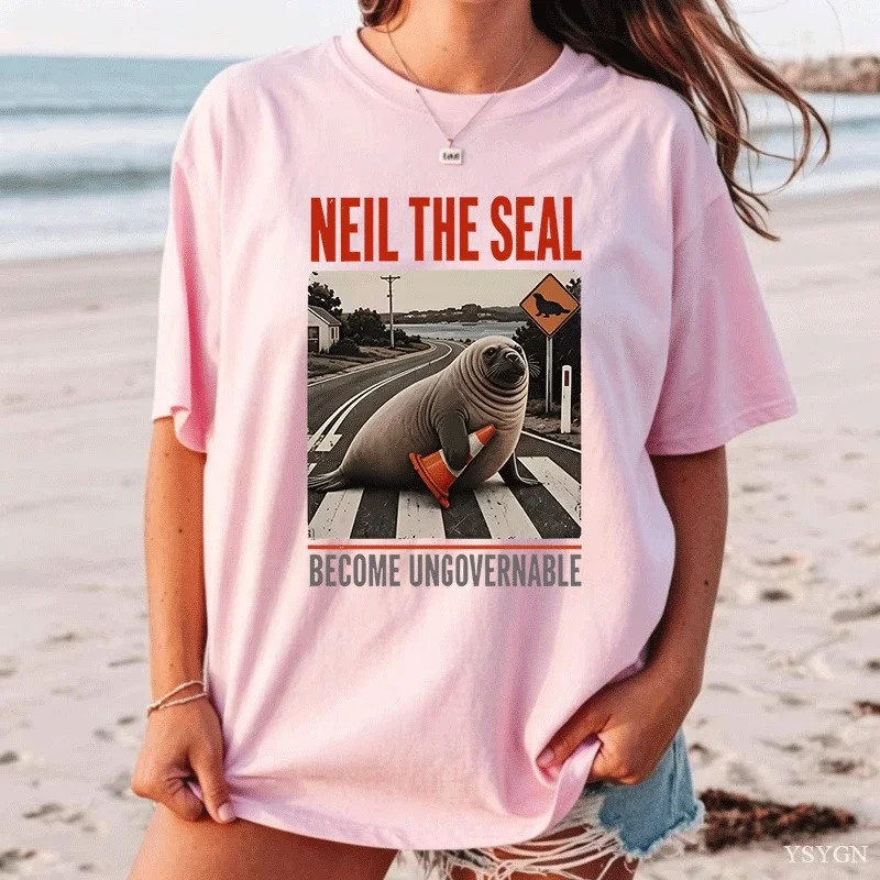 Vintage Neil The Seal Become Ungovernable T-Shirt Men Women Funny Animal Meme T-Shirts Elephant Seal Graphic Tee Streetwear