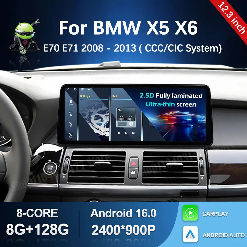 Car Radio Multimedia Player 4G GPS DSP for BMW X5 E70 X6 E71 2008 - 2013 CCC CIC System QLED Touch Screen Android 16 Auto Tools