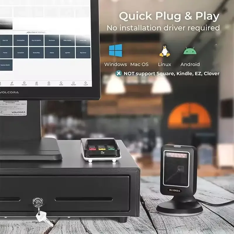 

1D 2D Platform Scanner 2D Handfree Barcode 2D Scanner Desktop Barcode Reader Wired USB Scanner QR Code PDF417 Code