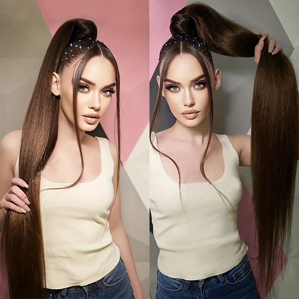 Synthetic Straight Ponytail Hair Extensions Hair False Tail for Women Horse Overhead Tail False Pigtail White and Black