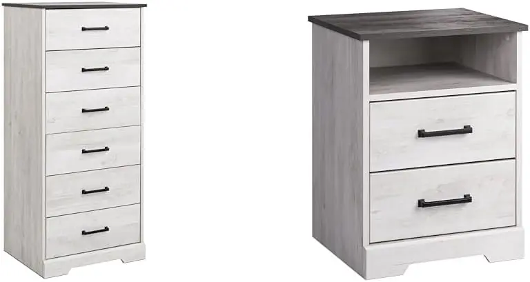 

6-Drawer Dresser And 2-Drawer Nightstand Bundle, Farmhouse Bedroom Furniture Set, Washed White