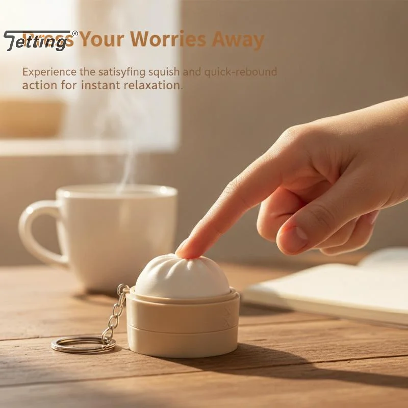 1Pcs Simulation Bun Keyboard Clicker Keychain Mini Steamed Bun Stress Relief Sensory Fidget Toys For Autism ADHD Decompression