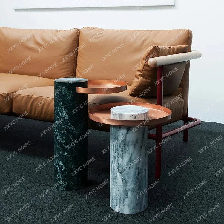 X-S Round Marble Column Metal Tray Coffee Table High And Low Combination Personalized Fashion HG