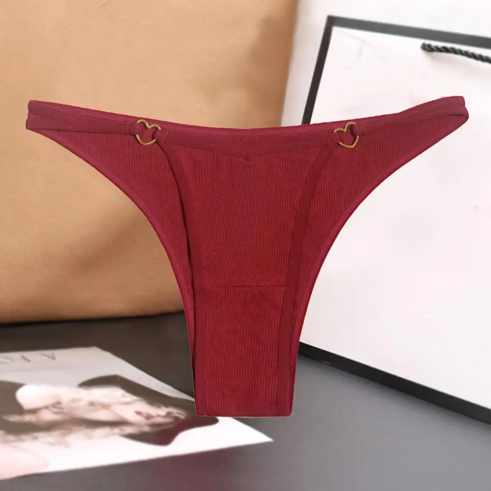 Sexy Thong Low Waist Quick Drying Heart Metal Buckle Ultra-thin Sexy Briefs Breathable Sexy Panties for Romantic Night