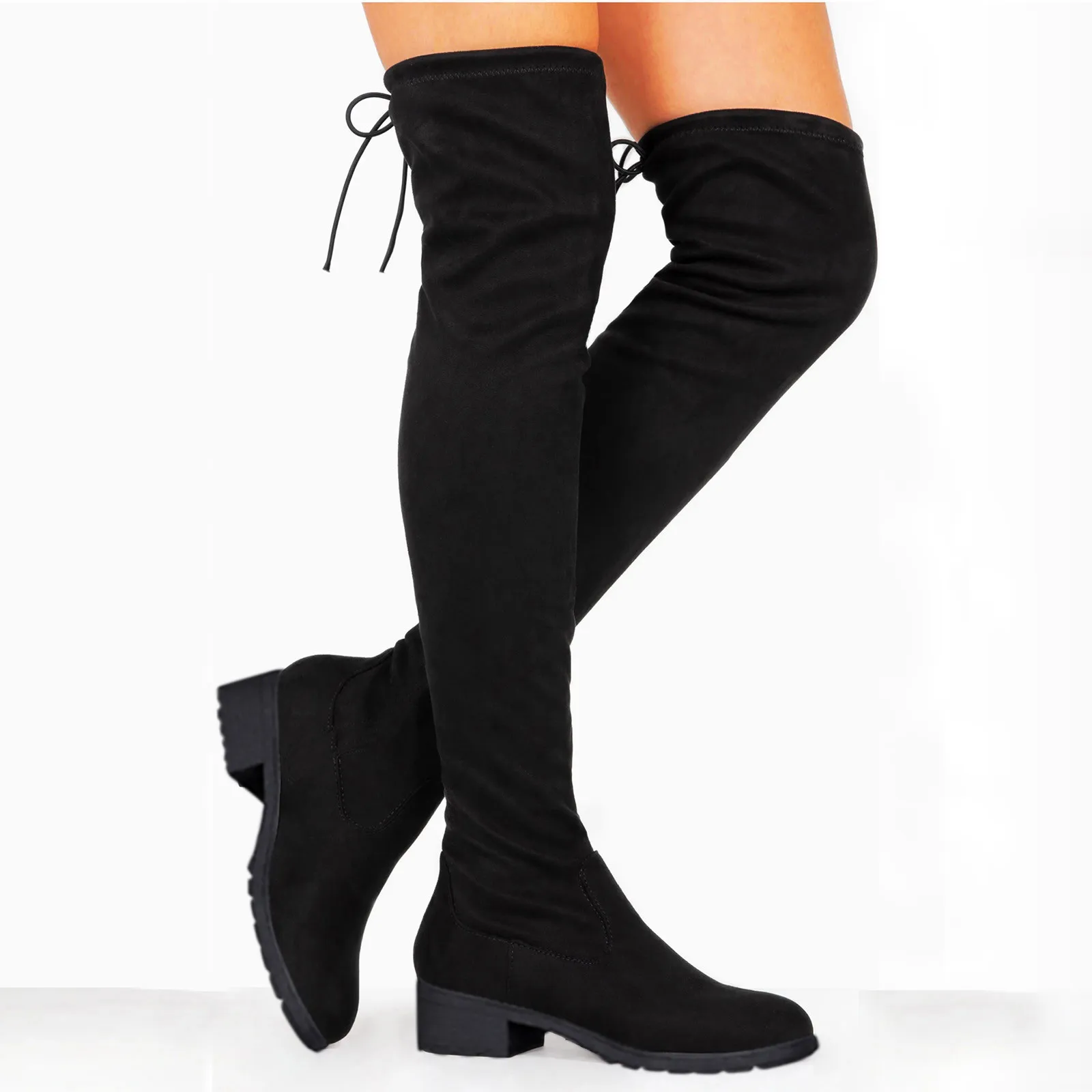 Winter Black Padded Version Over The Knee Women Boots Low Heel Round Toe Square Heel Lady Long Boots Wygodne buty codzienne