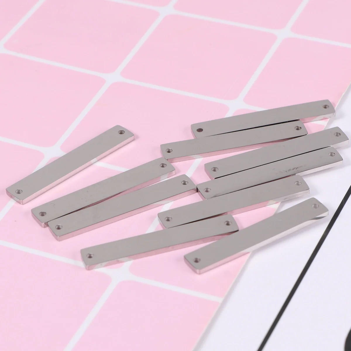 

10 pcs Double Holes Connector Mirror Stainless Steel Diy Jewelry Making Accessories For Keychain Bag Charm Craft Metal Hanging