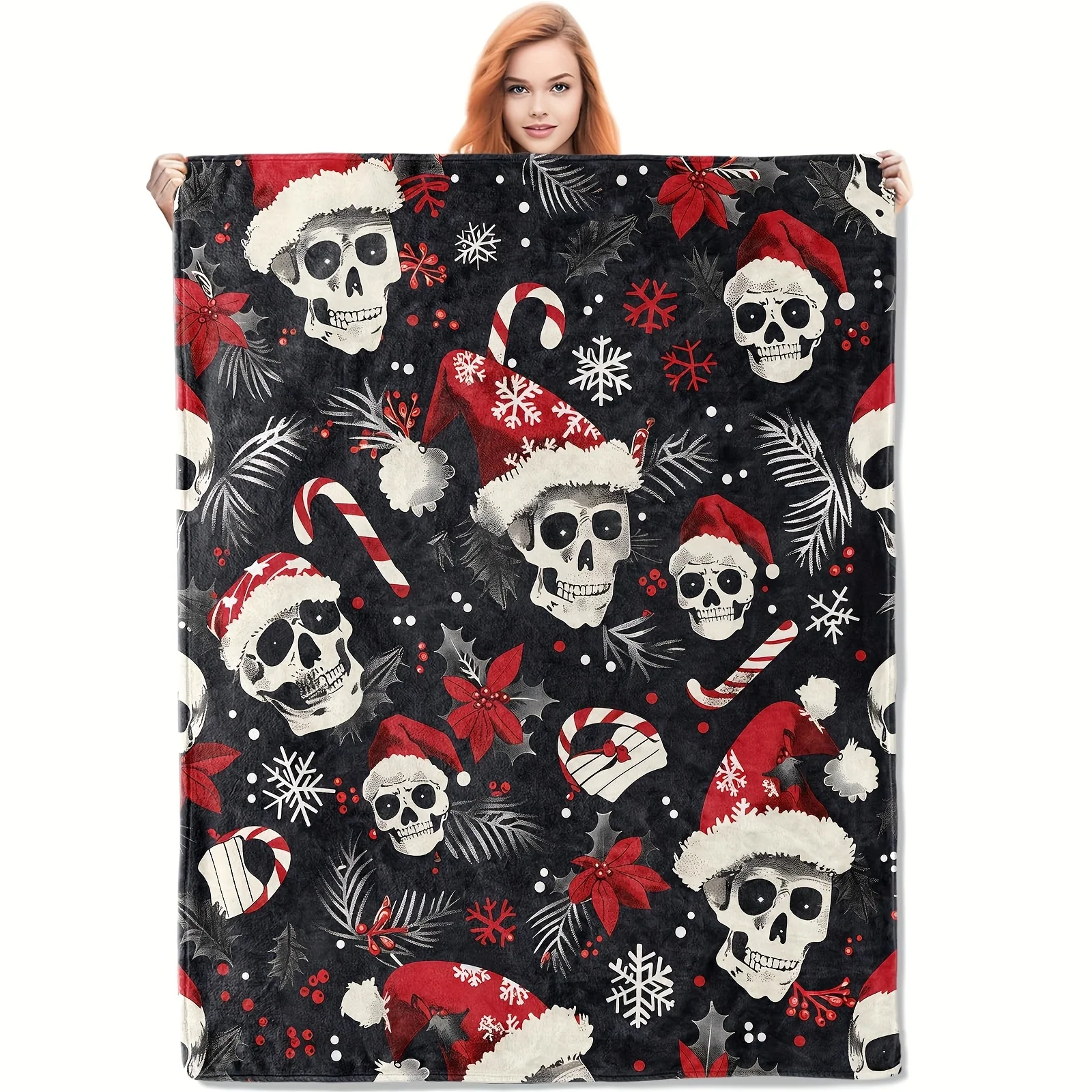 Launch The 1pc Christmas Skeleton Fleece Blanket, a Soft And Durable Blanket That Provides Warmth, Perfect for Indoor And Outdoo