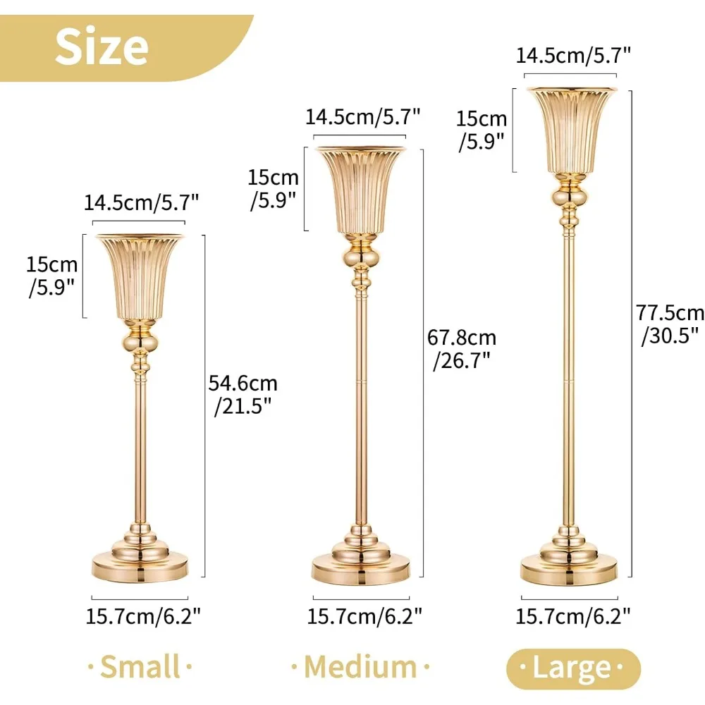 Elegant Tall Gold Wedding Flower Stand, Set of 10, 30.5 Metal Trumpet Vases for Party Decorations
