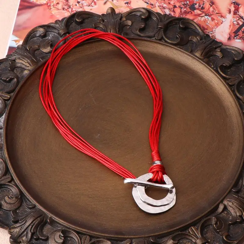 الرجعية البوهيمي العرقية نمط غير النظامية دائرة OT مشبك شكل قلادة قلادة حبل من الجلد الأحمر لافتة للنظر مجوهرات الحفلات هدية