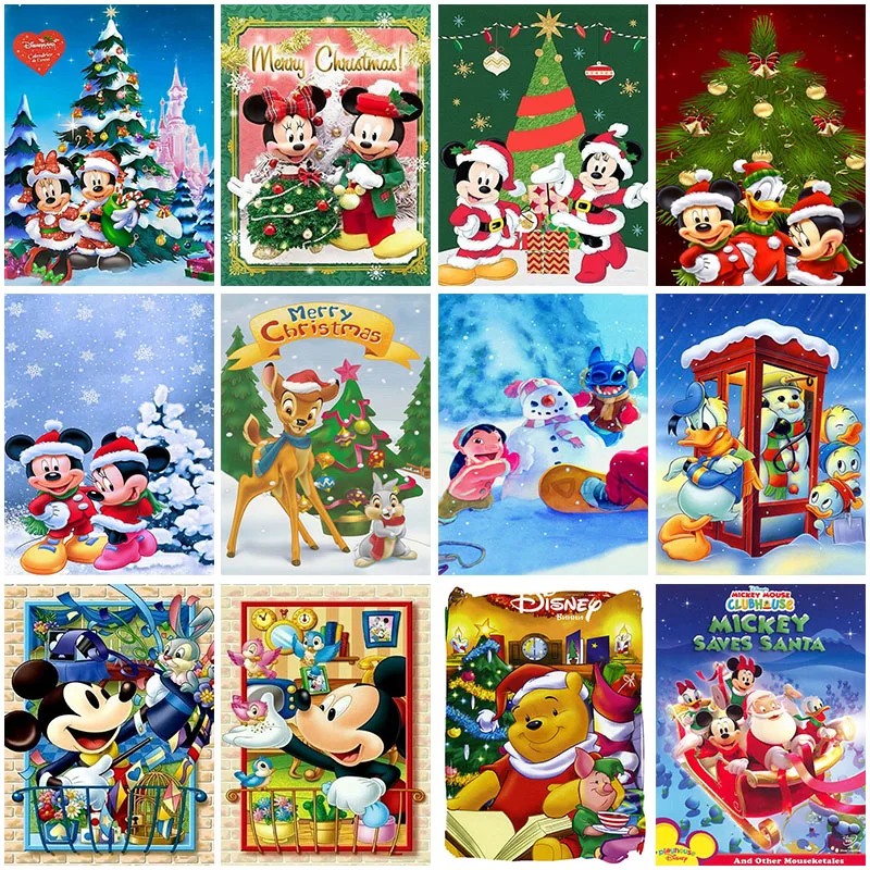 5D Diamond Painting Disney Mickey Minnie Pooh Bambi Stitch Santa Diamond Embroidery Mosaic Full Drill Home Decor Gifts