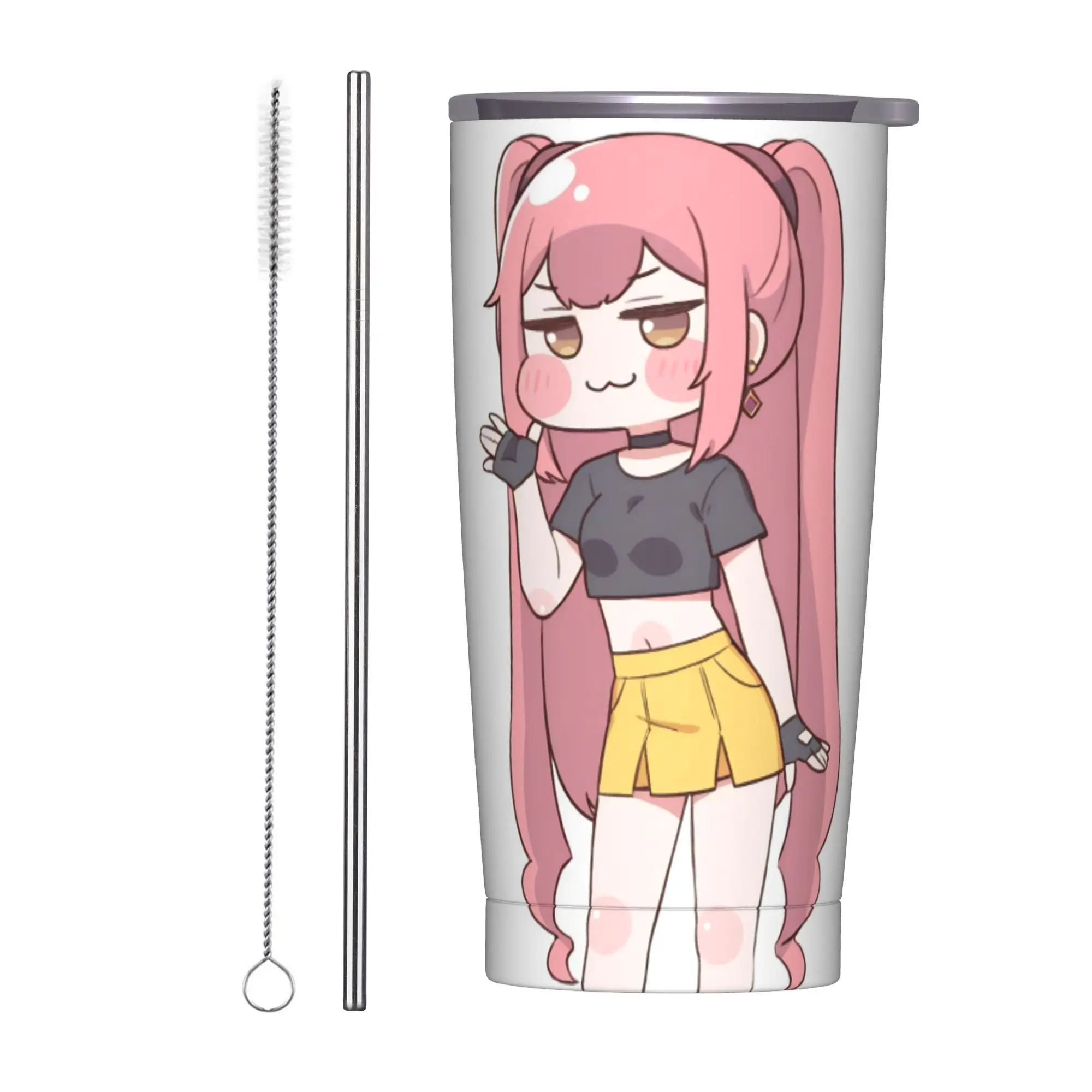 Trickcal C-Chibi Go Games Tumbler Vacuum Insulated  Coffee Cups with Lid Straw Smoothie Tea Mugs Hot Cold Drink 20oz