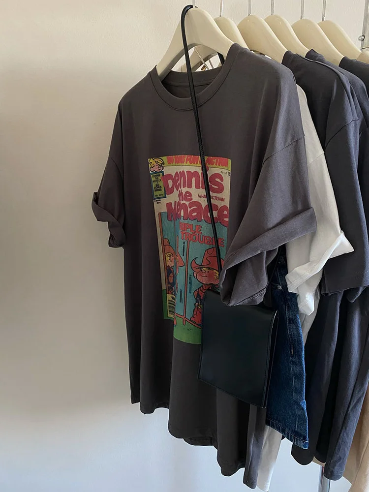 

plus Size 300 Pounds Hong Kong Style Retro Loose Short Sleeve Women's T-shirt Fat MM Small Size Casual Half Sleeve Top Summer