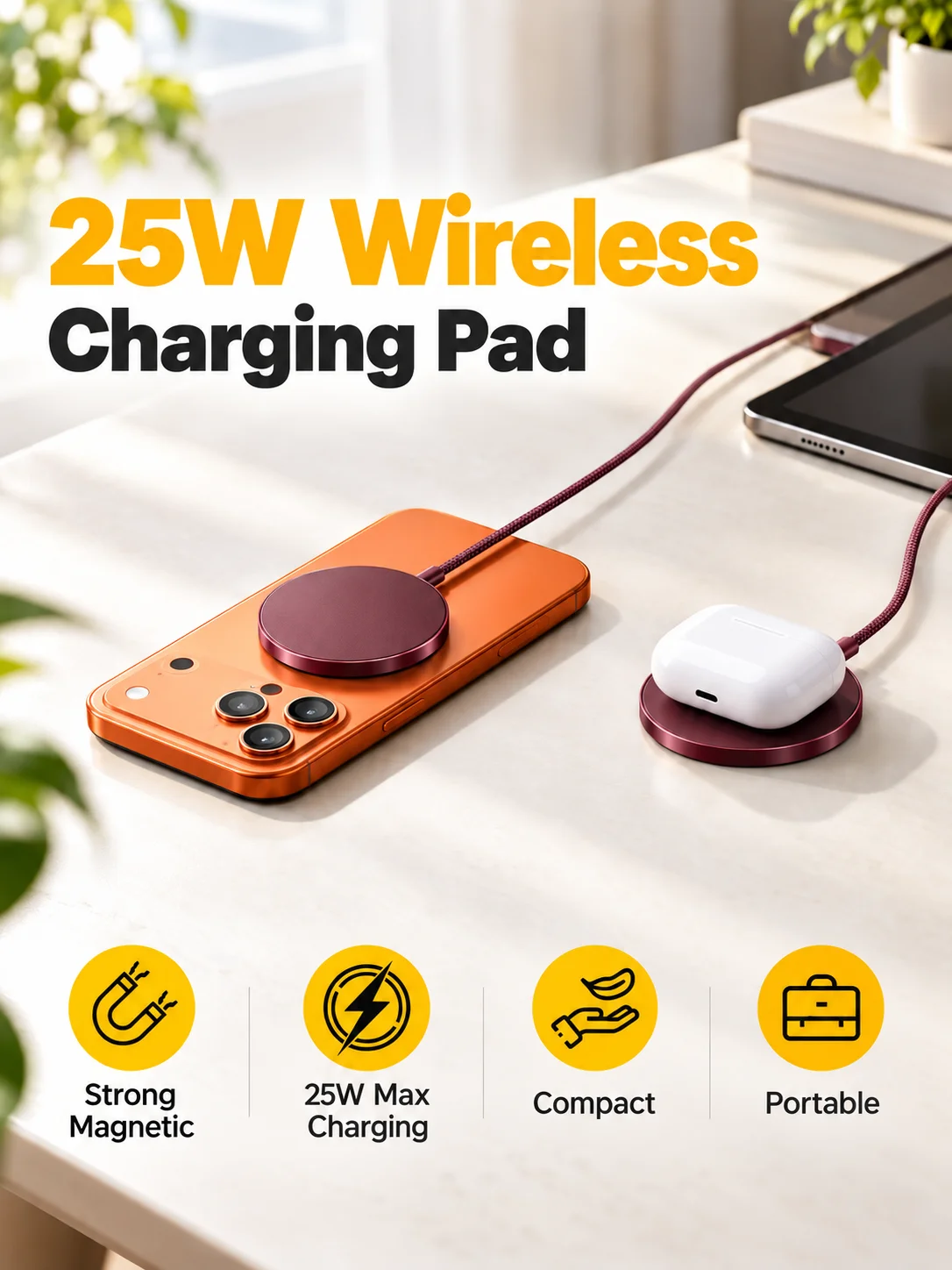 Neues Qi2 Kabelloses Magnetisches Ladegerät für MagSafe 25W Superschnelles Laden für iPhone 18 17 16 15 14 13 12 Pro Max Samsung S25 S23 – Detail 1